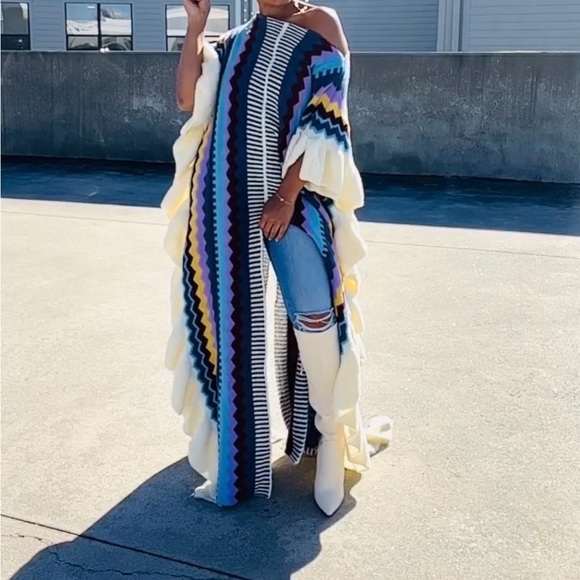 Sweaters - Colorful Zigzag Patterned Cape Sweater-NWOT